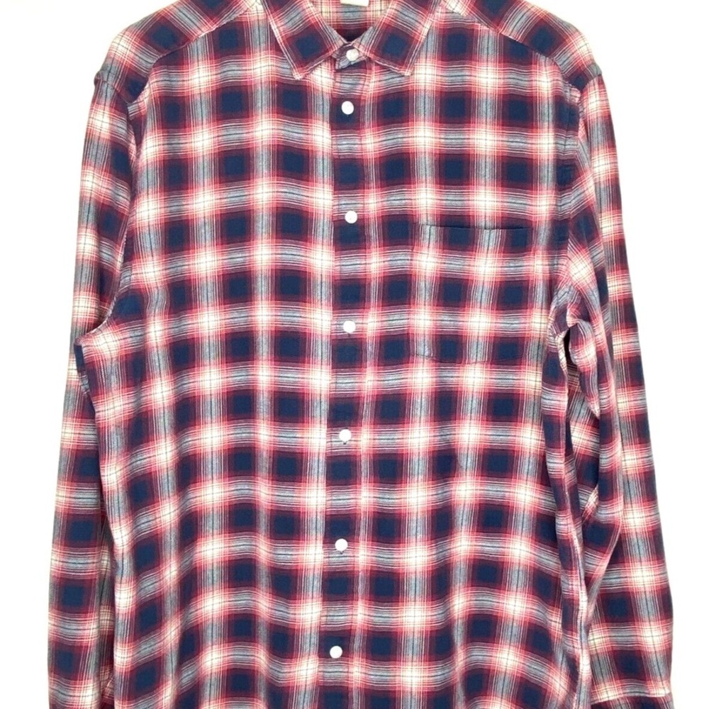 NEW-H&M Men's Plaid Button-Up Shirt - Red and Blue SZ M